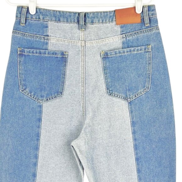 Missguided Women Colourblock Wrath Straight Leg Blue Denim Jean Sz 8 Raw Hem NWT - Picture 7 of 11